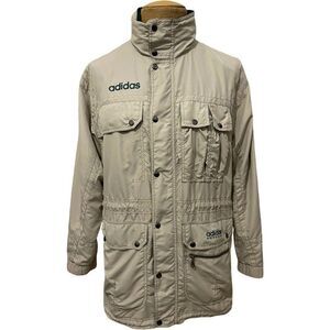VTG Adidas Men's Jacket Outdoors‎ Beige Green Multiple Pockets Size Small